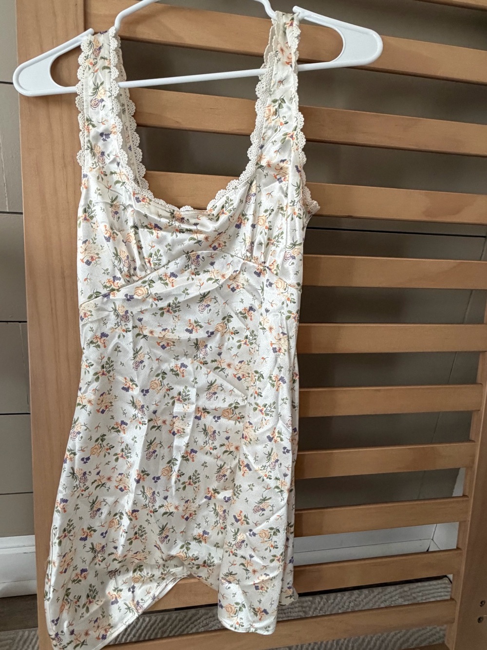 Princess Polly Cream Floral Lace-Trim Satin Mini Dress, 4